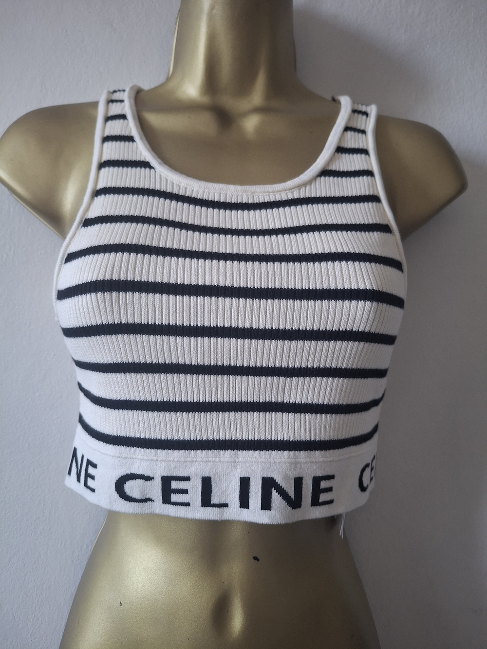 DP Celine Black & White Striped Ribbed Crop Tank